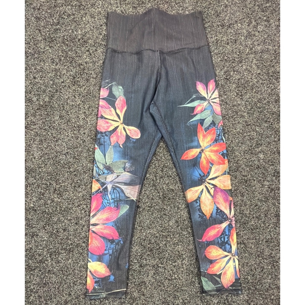 Evolution and Creation Leggings Womens S Blue Floral High Rise M2156 Activewear